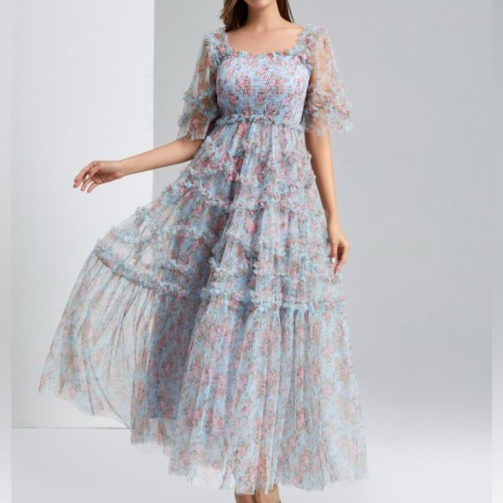 Beulah Style Floral Tulle Maxi Dress - Picture 4 of 12